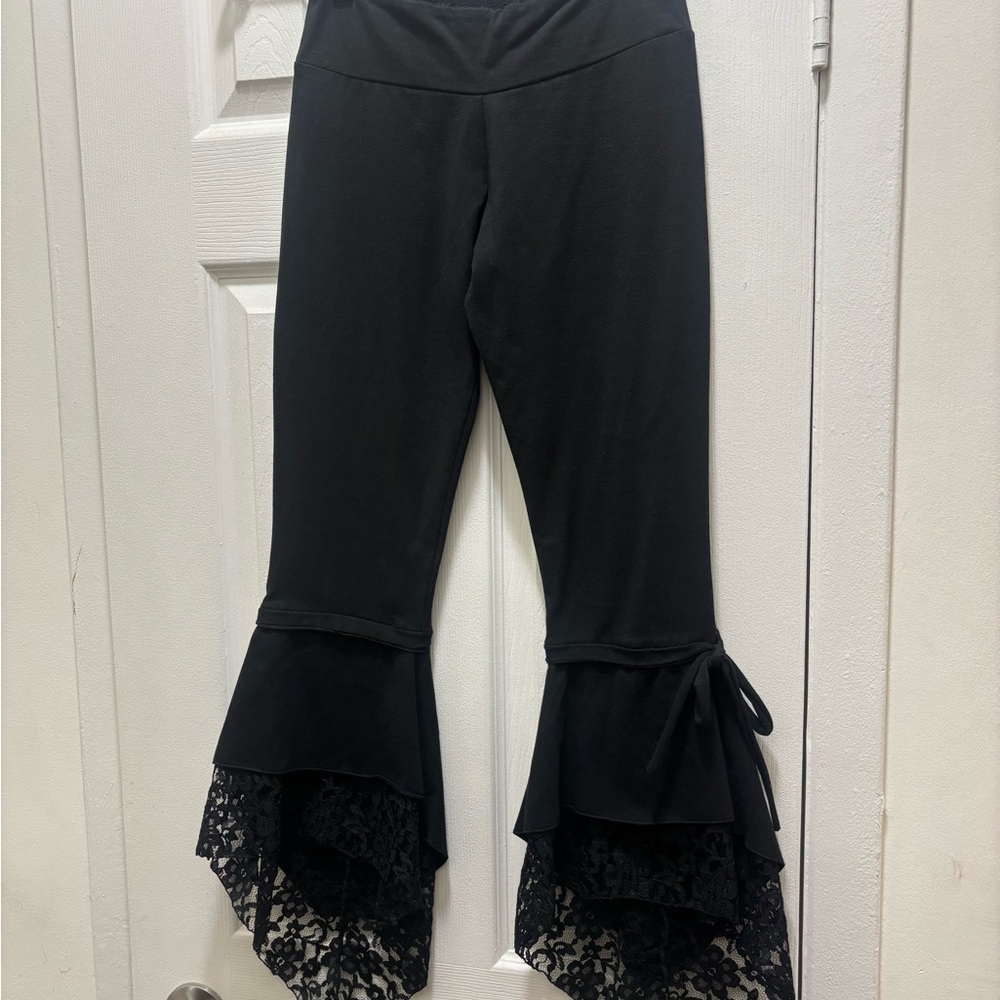 Saticreation black flared hem leggings